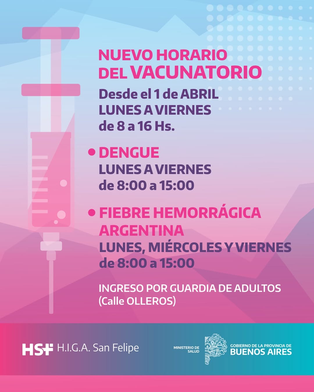 📌 - NUEVO HORARIO DE VACUNATORIODesde el 1º de Abril, el vacunatorio del hospital modifica su h