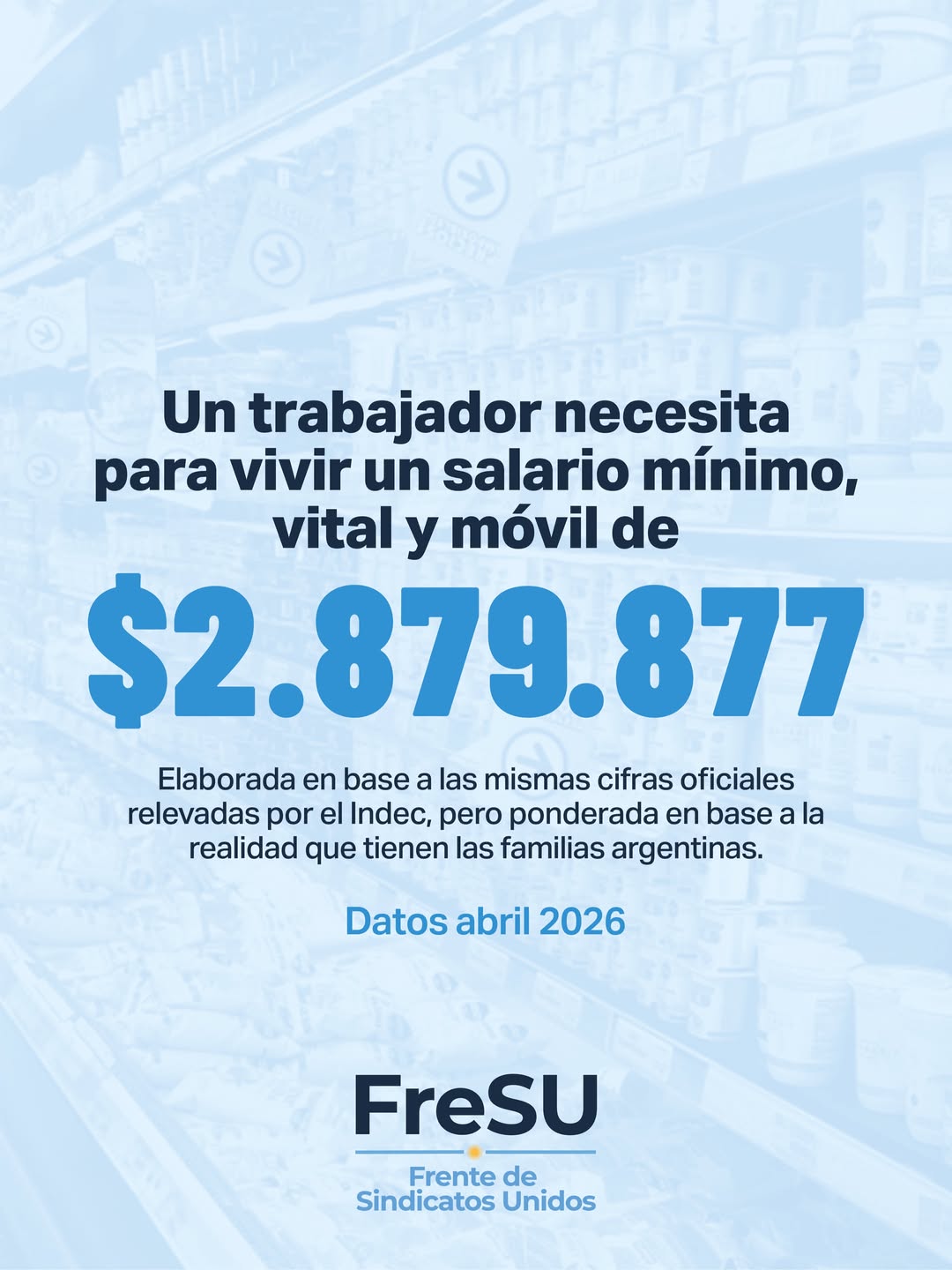 El Frente de Sindicatos Unidos presentó su índice de abril y reclama un salario mínimo vital y m